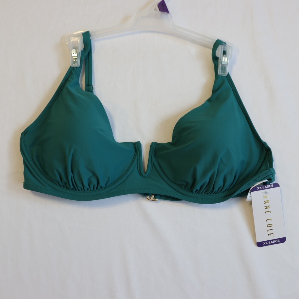 Anne Cole Ocean Green Teal Swim V-Wire Bikini Top Womens Size XXL AC57001